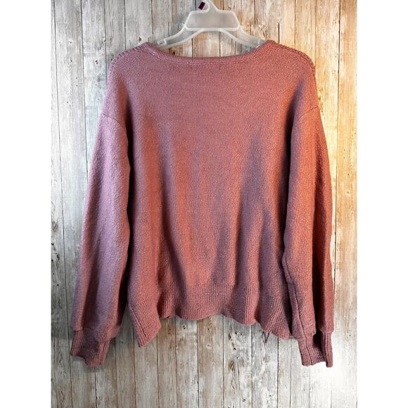 Adrienne Vittadini Pullover Sweater Womens L Dusty Pink Fringed‎ Ribbed Knit - Picture 3 of 12